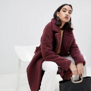NWT Vintage Hot Kiss Fuzzy Burgundy Coat Jacket